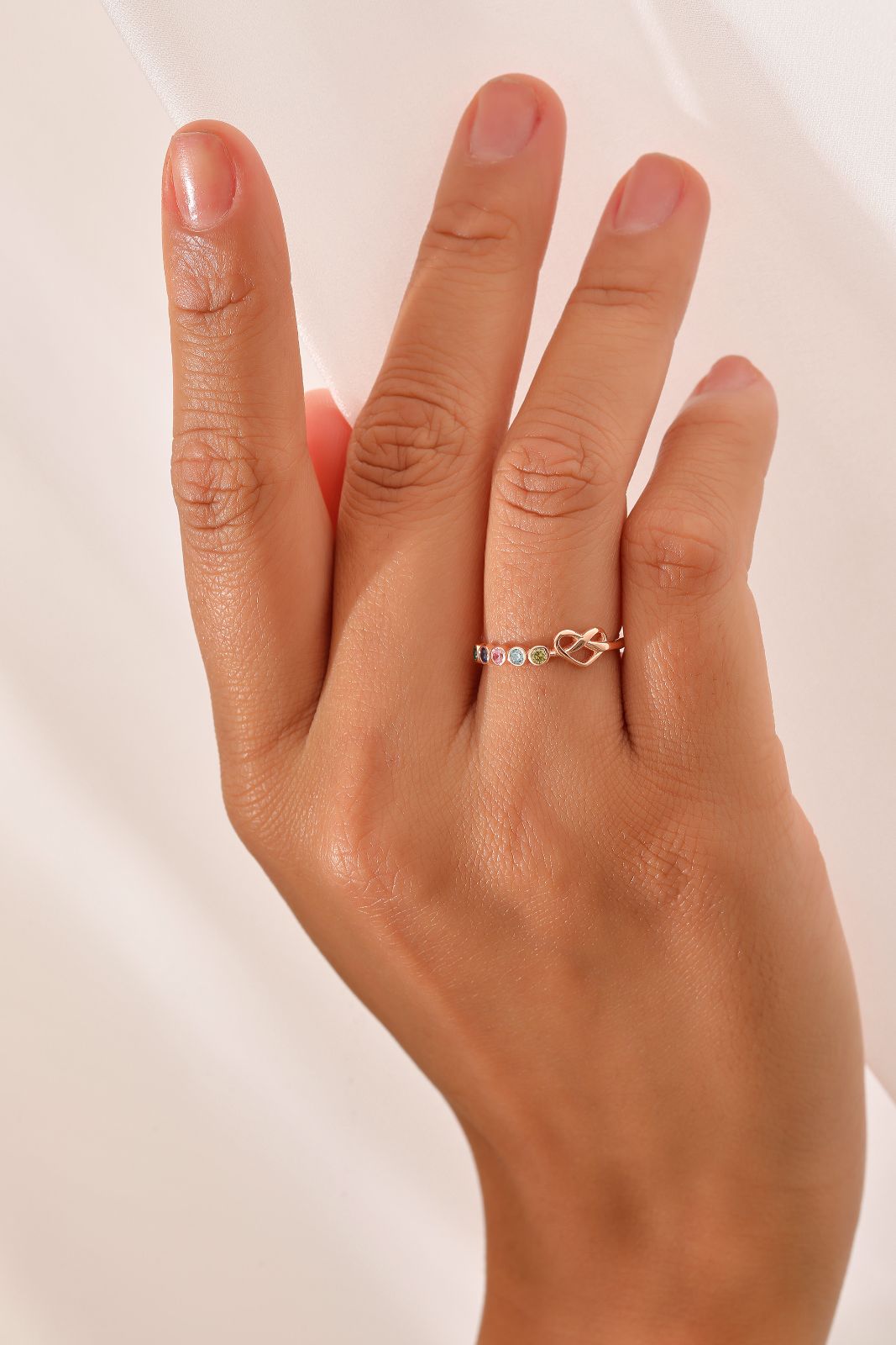 Heart - Shaped Duo Birthstone Signet Ring for Loved Ones - Dainty Personalized