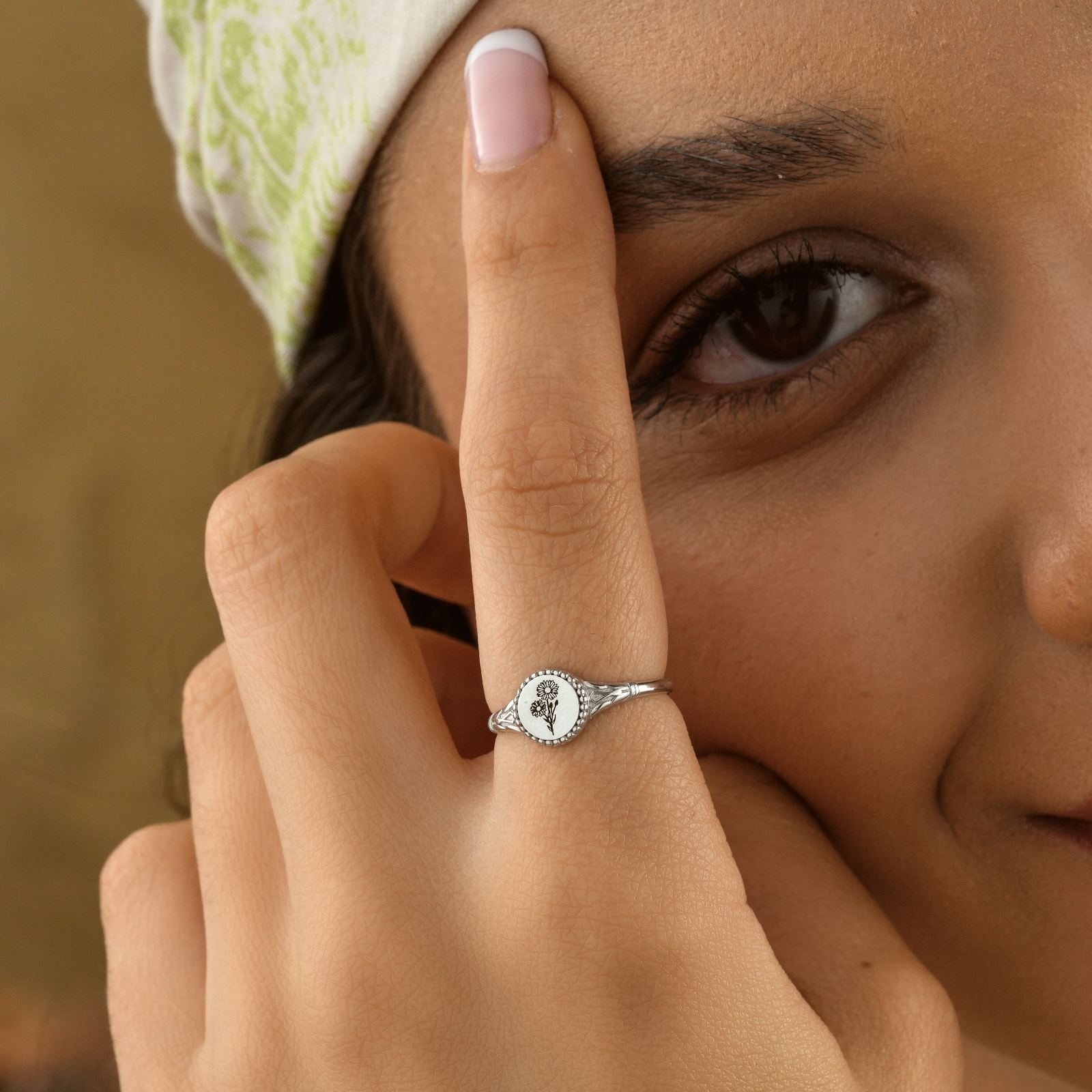 Personalized Birth Flower Signet Ring - Dainty Personalized Jewelry | Custom Necklaces & Gifts