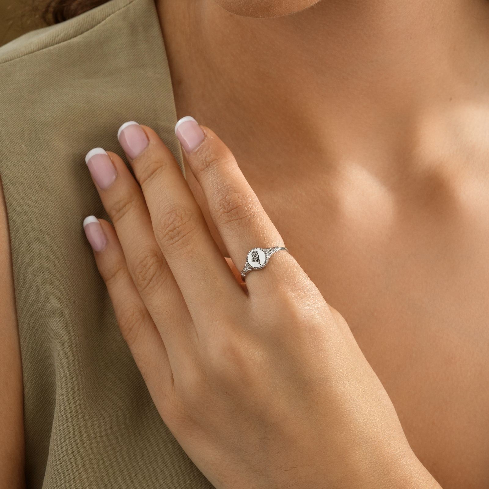 Personalized Birth Flower Signet Ring - Dainty Personalized Jewelry | Custom Necklaces & Gifts