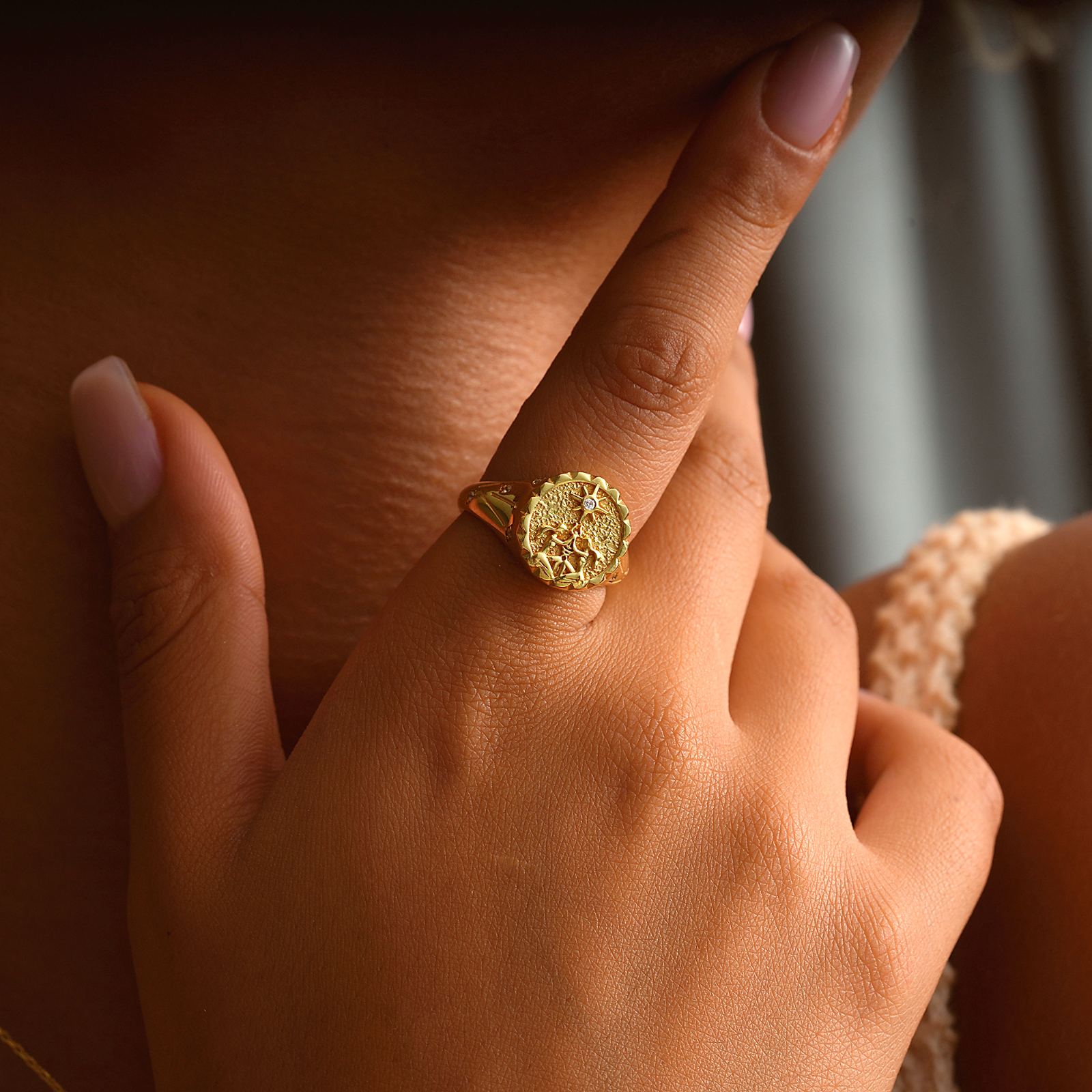Personalized Zodiac Signet Ring for Astrology Lovers - Dainty Personalized