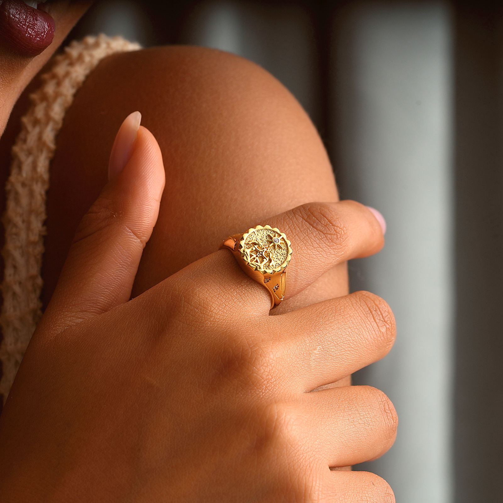 Personalized Zodiac Signet Ring for Astrology Lovers - Dainty Personalized