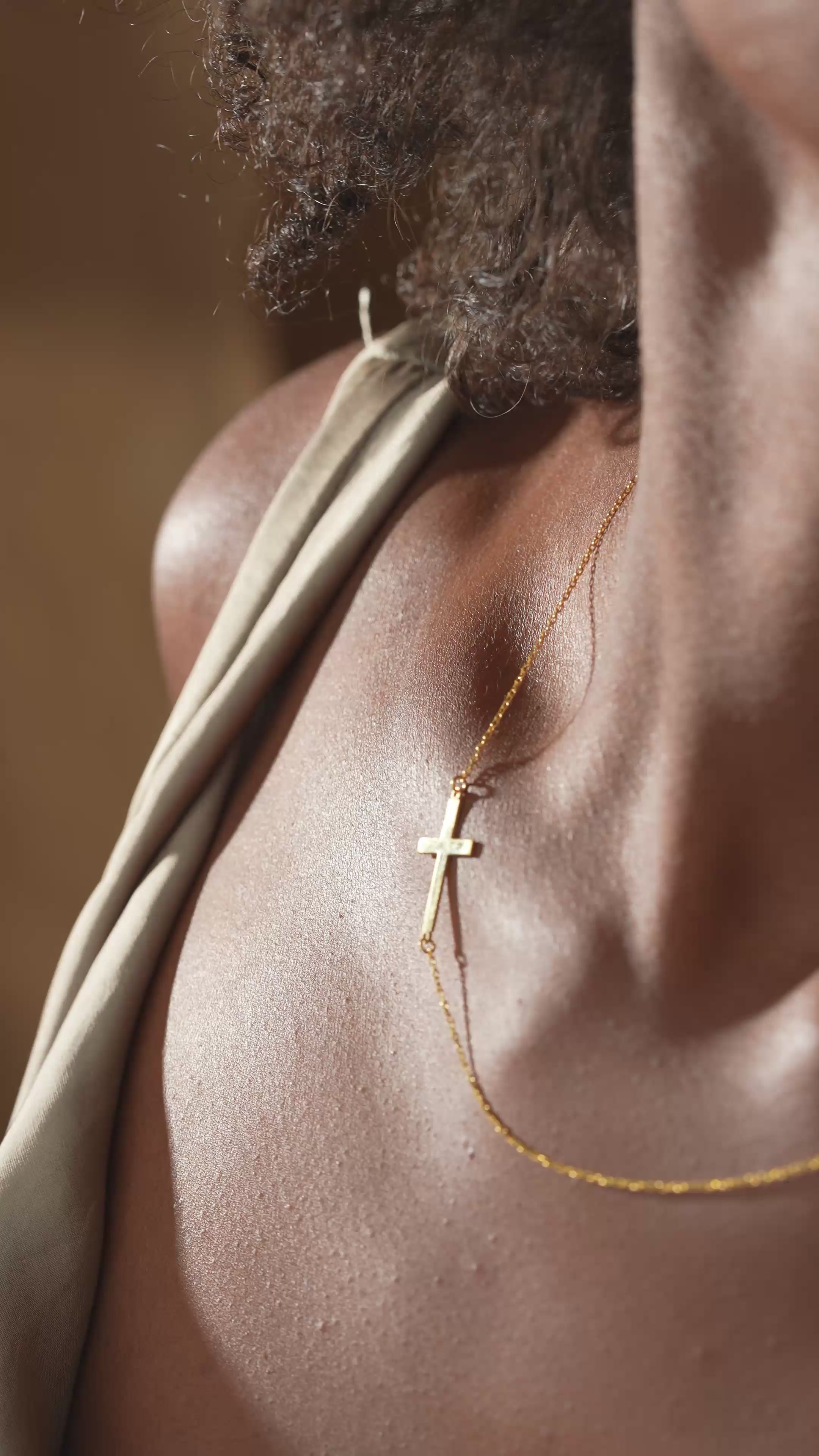 Sideways Cross Charm Necklace Sterling Silver