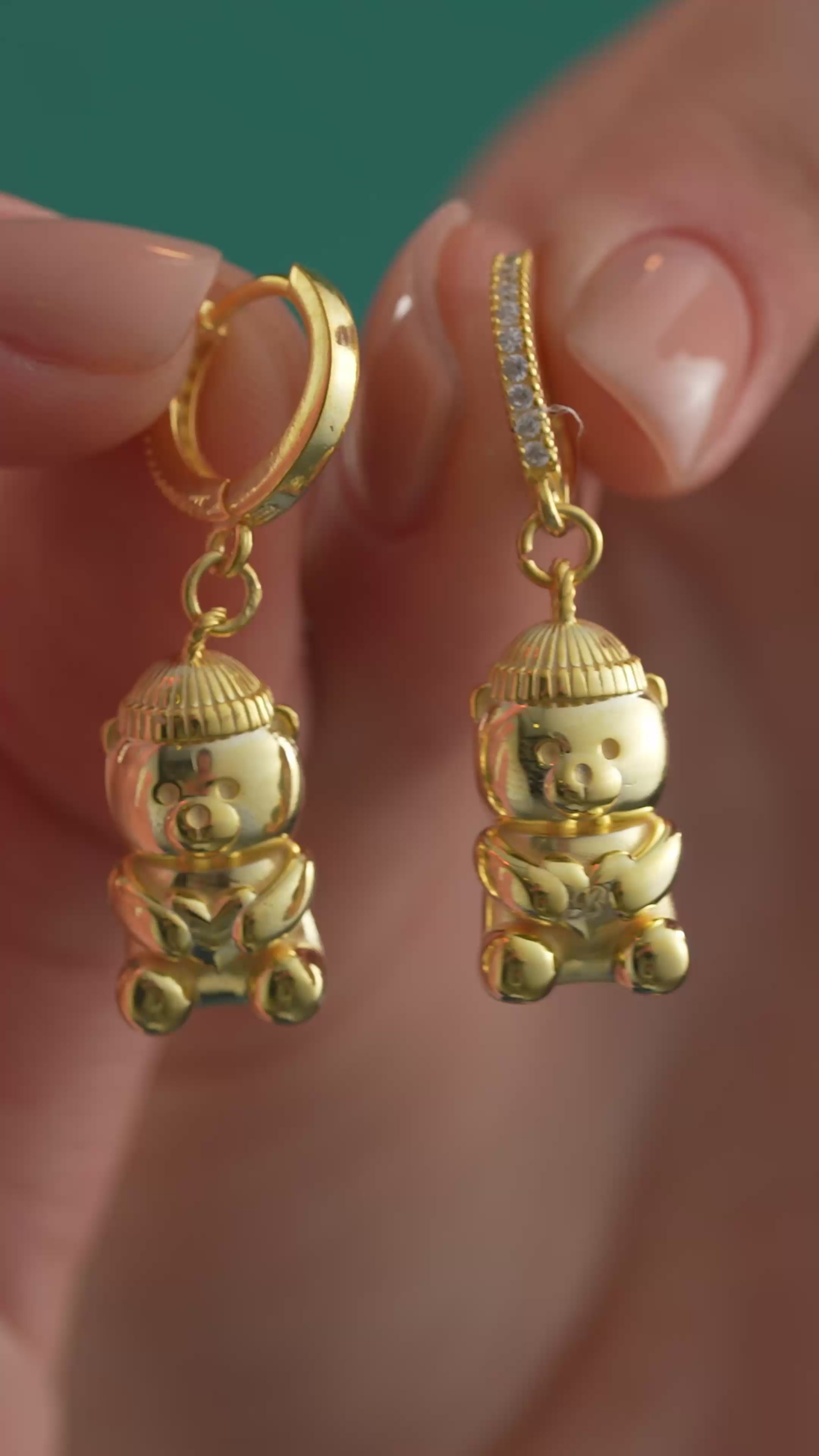 Gold Filled Bear Earrings with Birthstone Sterling Silver