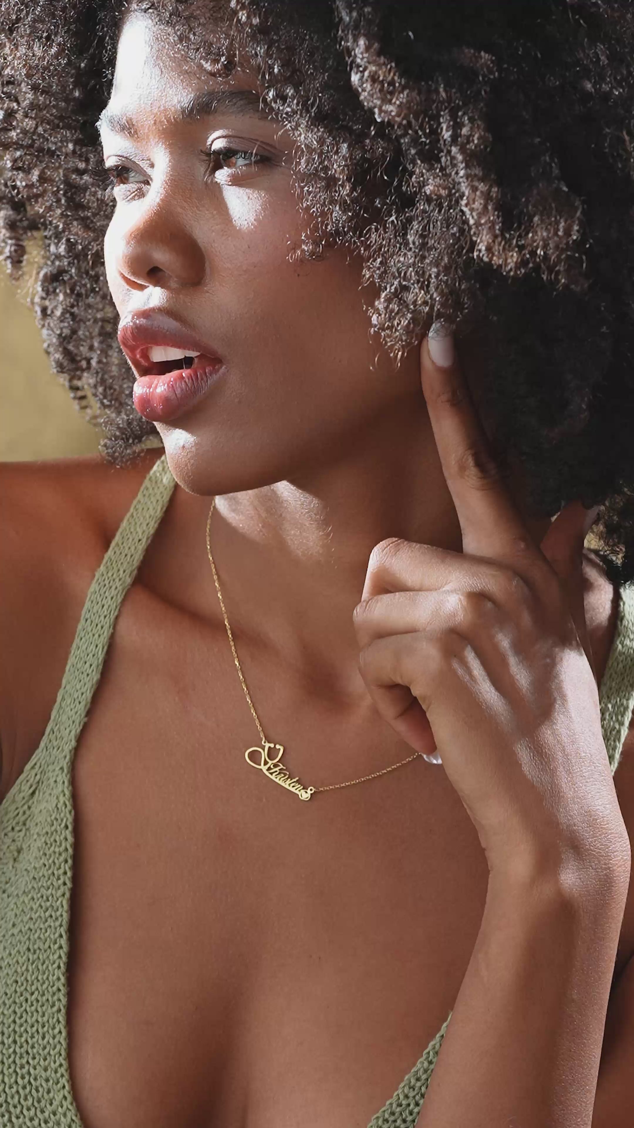 14K Solid Gold Stethoscope Name Necklace