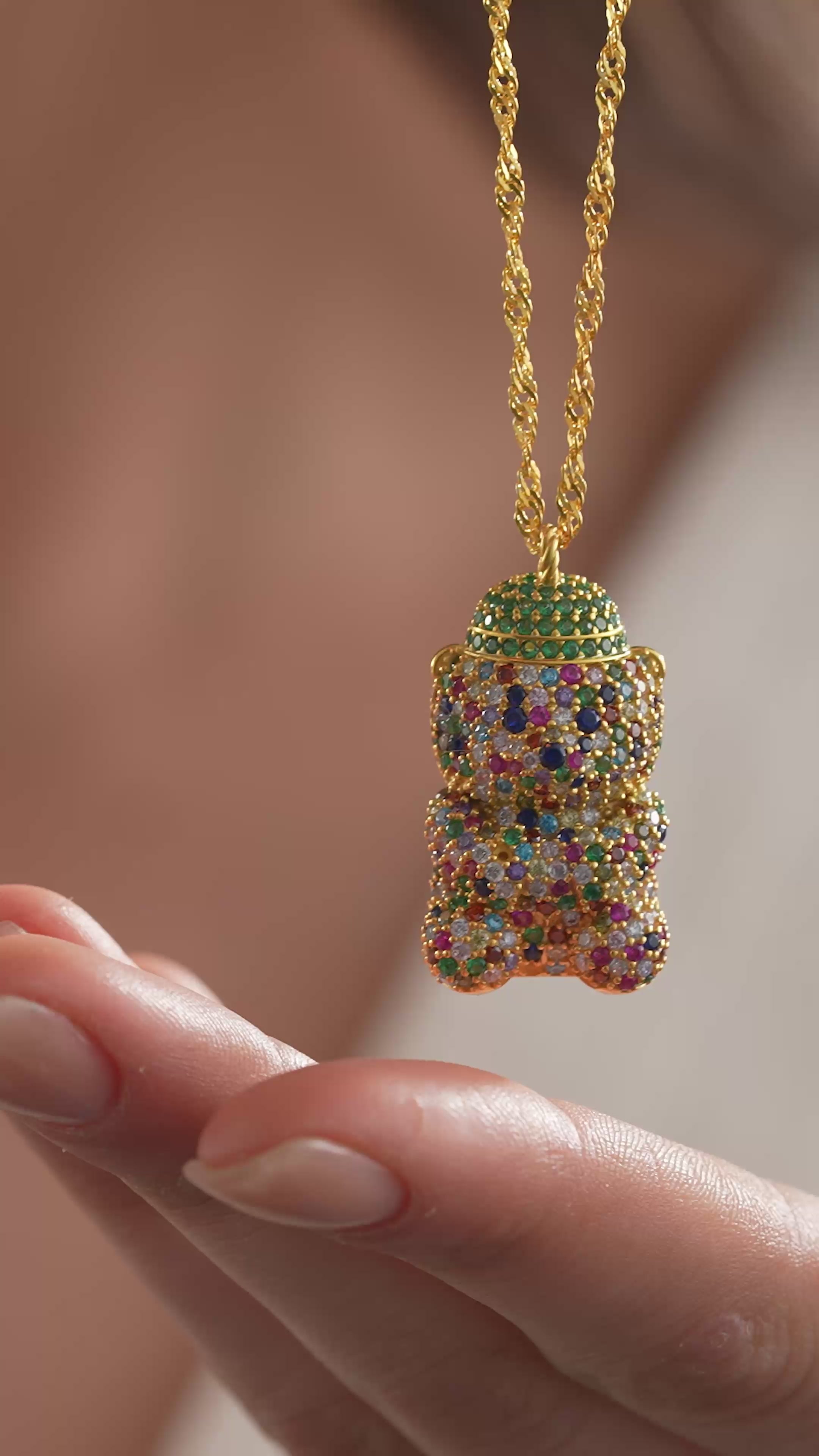 3D Teddy Bear Necklace Cubic Zirconia Singapore Chain Bearista