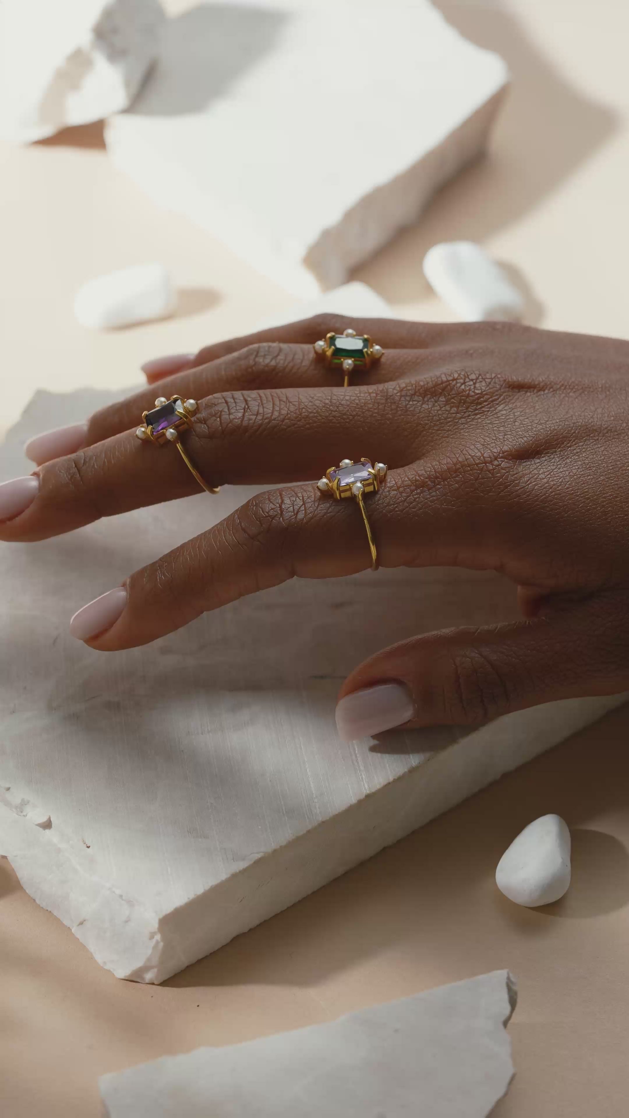 Rectangle Statement Ring Birthstone & Pearl