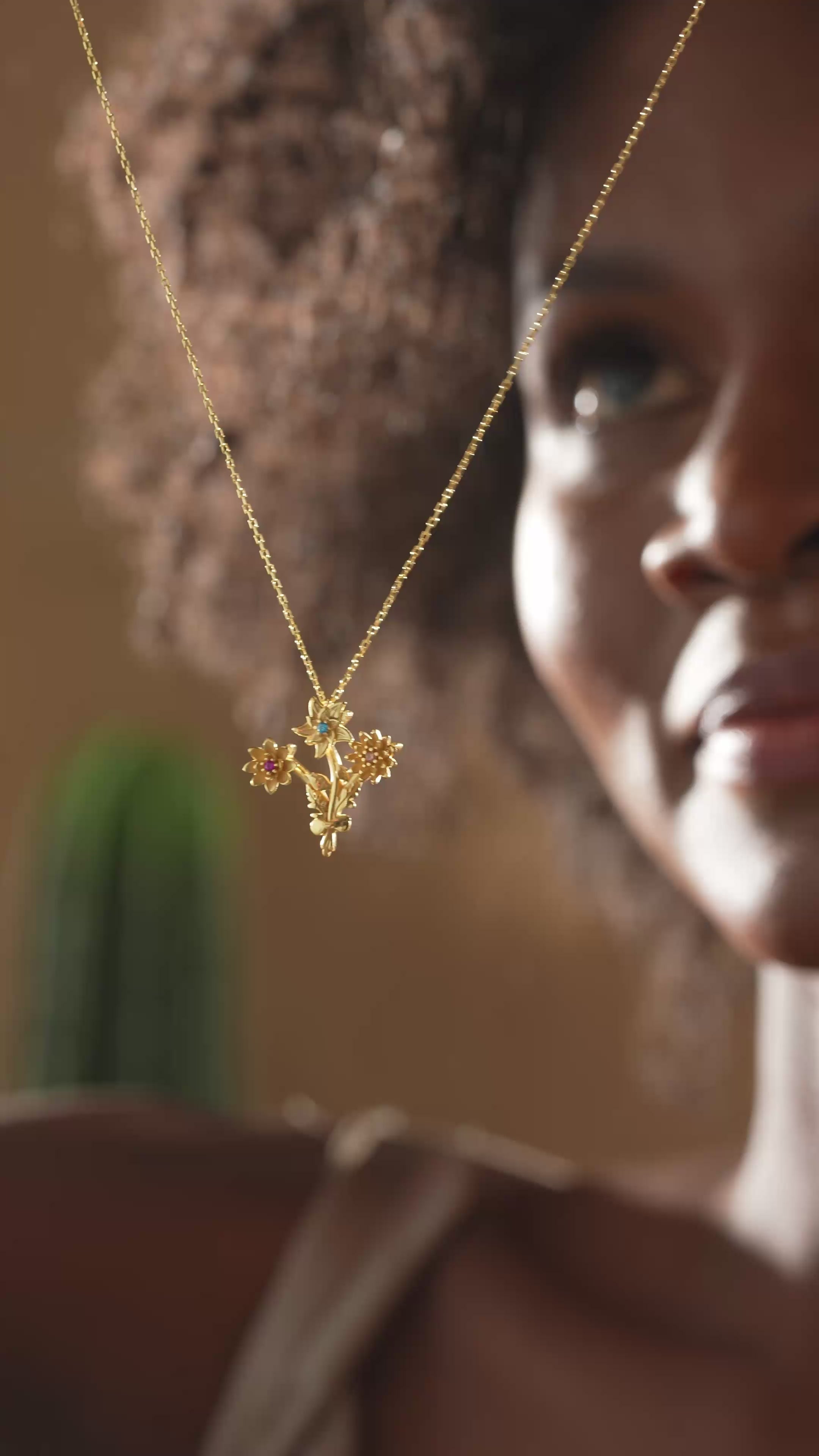 Gold Filled Birth Flower Bouquet Necklace