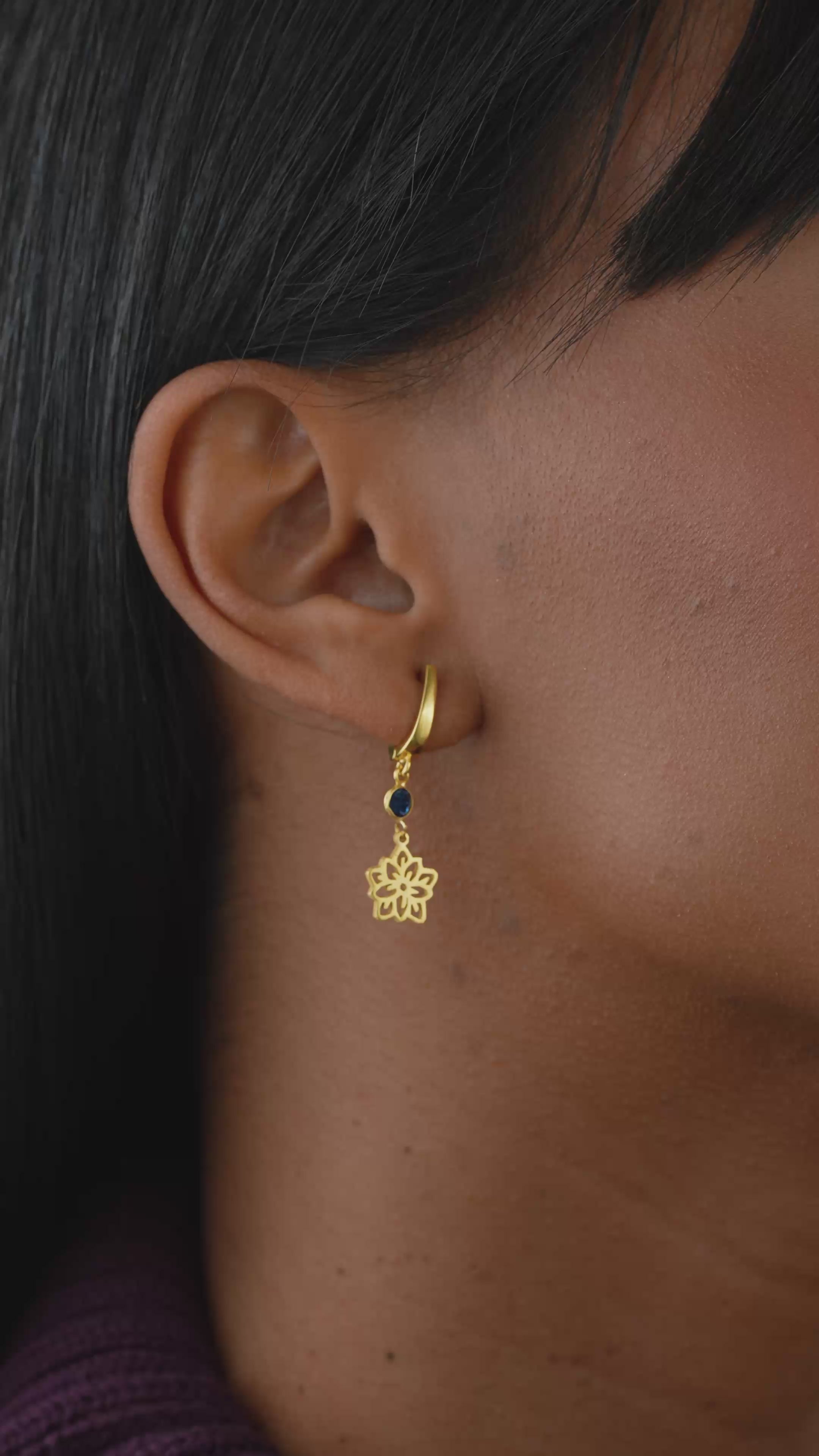 Birthflower Drop Earrings with Birth Stone