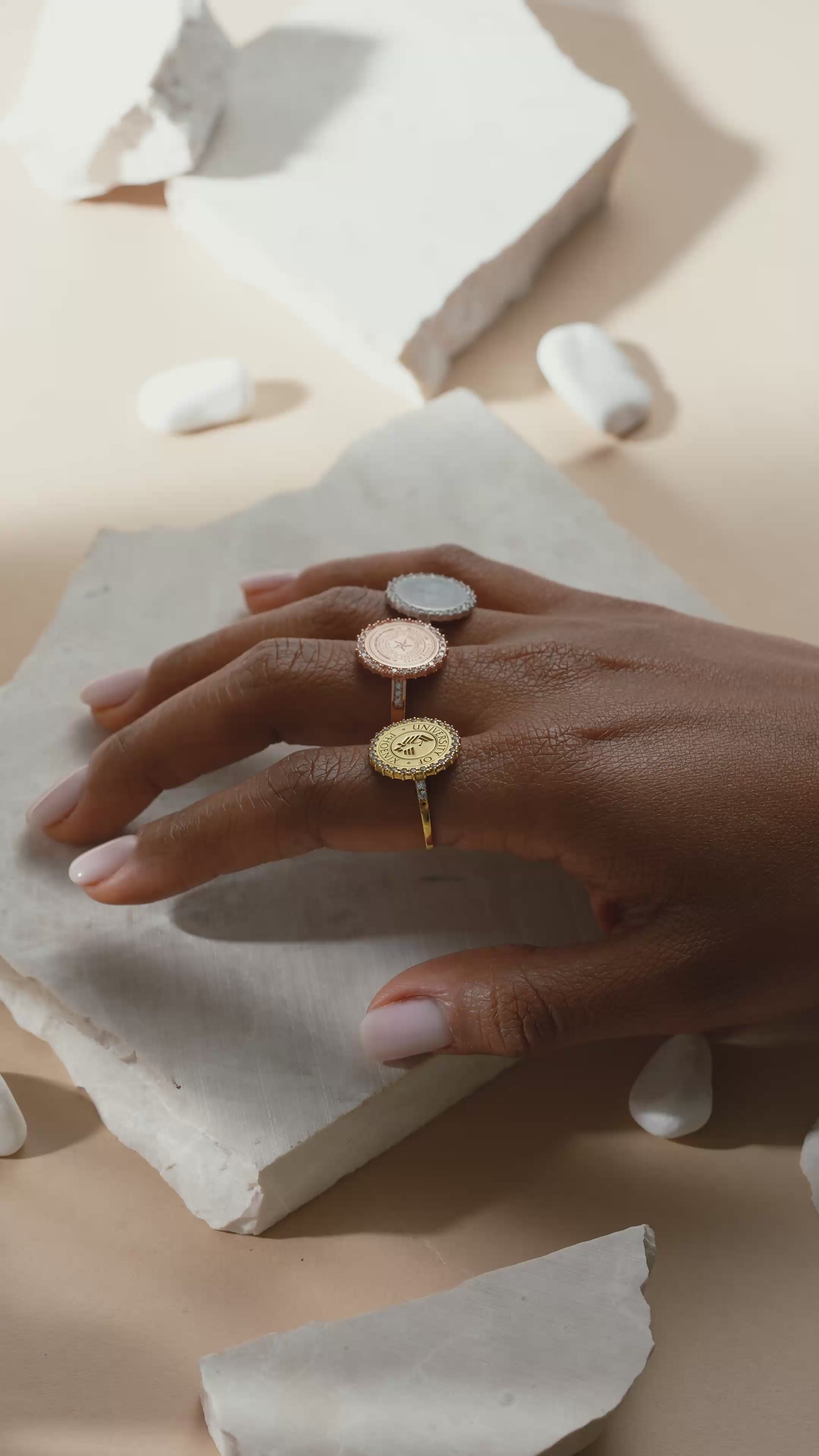 College Signet Ring Emblem Silver Cubic Zirconia