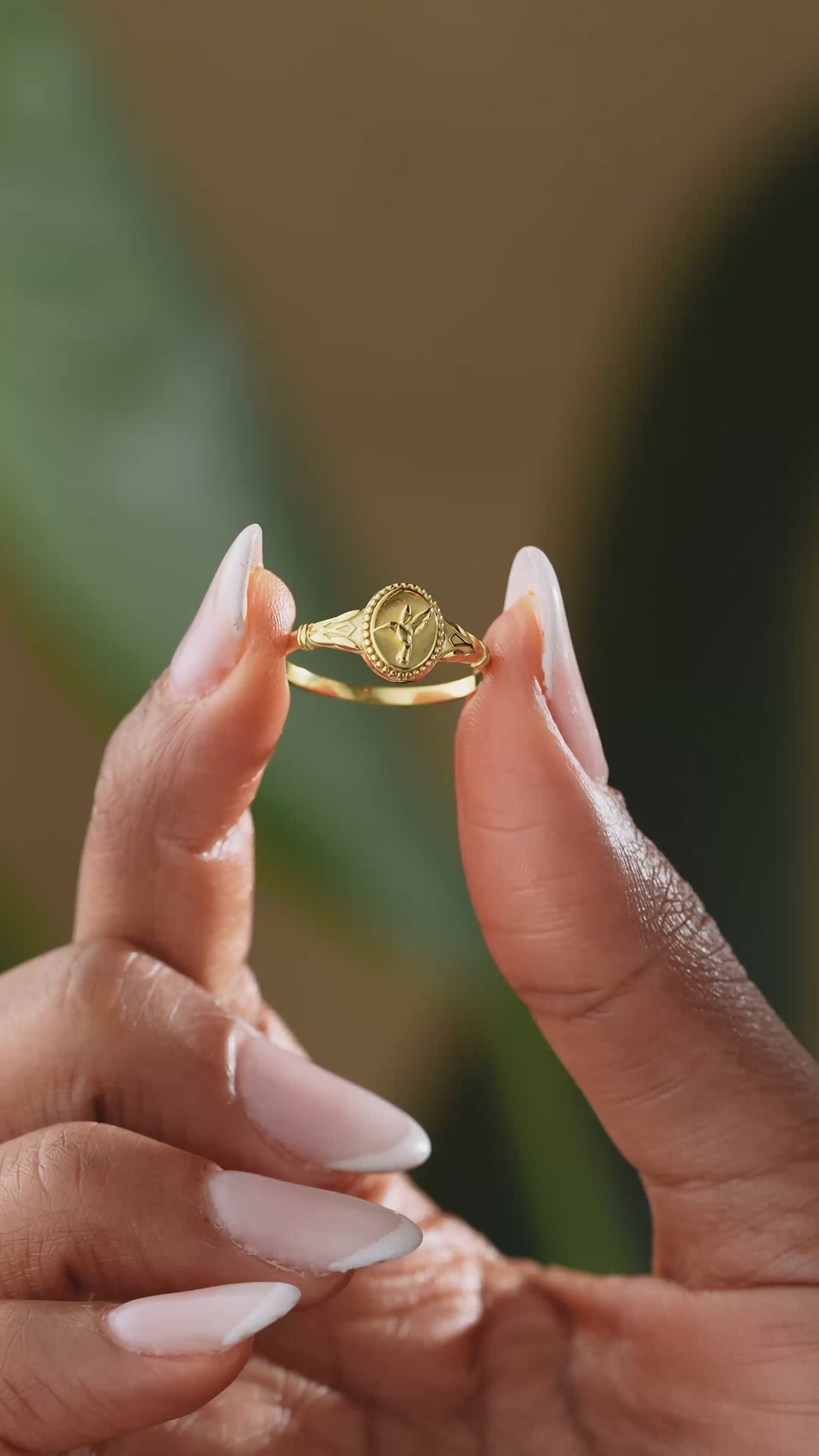 Hummingbird Signet Pinky Ring Sterling Silver