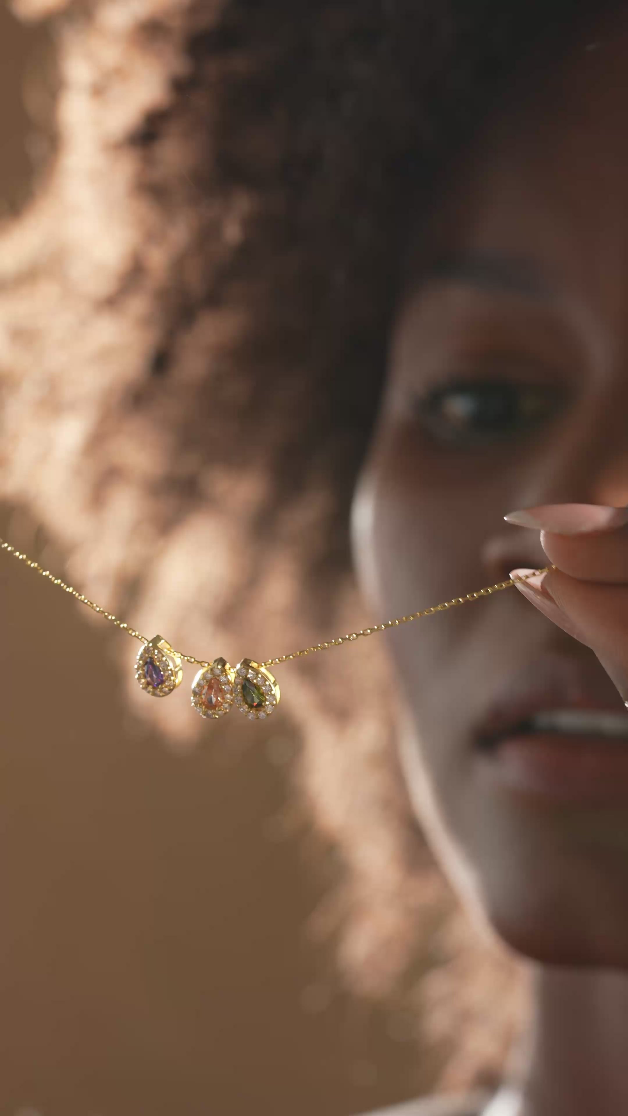 Multiple Teardrop Birthstone Necklace