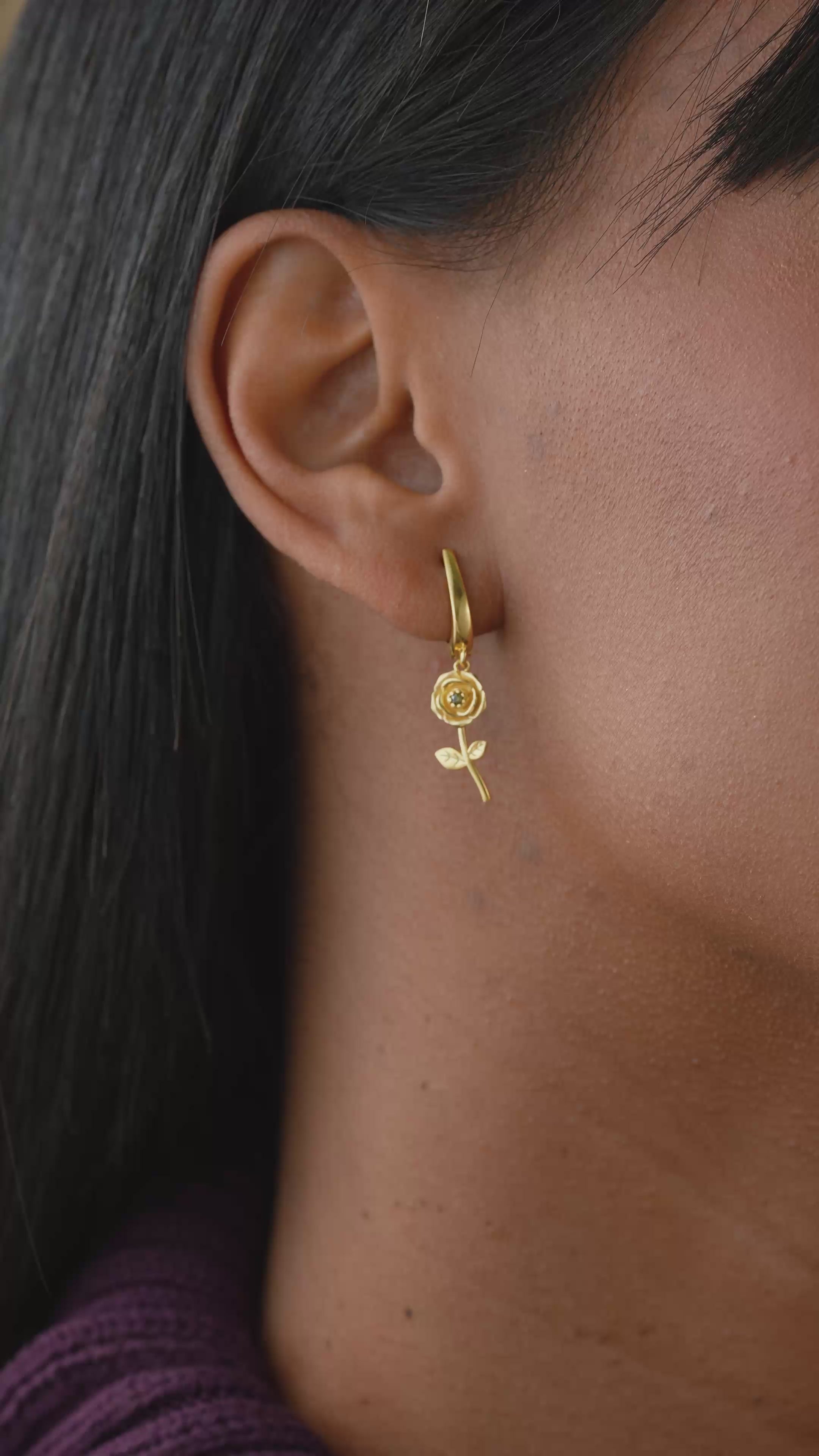 Birth Flower Hoop Earring for Her