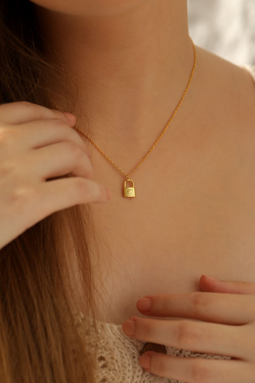 Sterling Silver Personalized Initial Padlock Necklace - Dainty Personalized