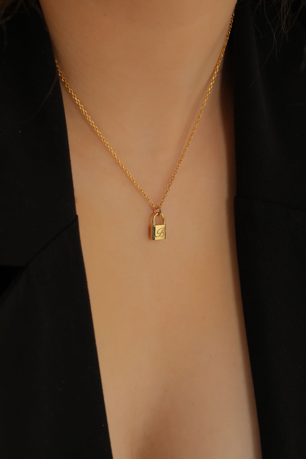 Sterling Silver Personalized Initial Padlock Necklace - Dainty Personalized