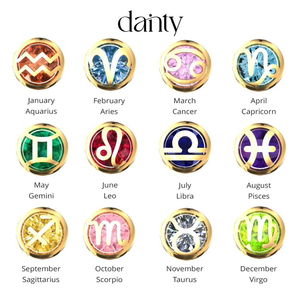 Zodiac Constellation Necklace showing birthstones for each zodiac sign, highlighting astrology themes.